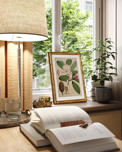 InSimSea Gold Bamboo Framed Wall Art,Retro Magnolia Botanical Print,11x14In - color: Magnolia