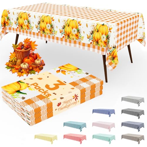 Smiry Disposable Rectangle Plastic 54 x 108 Inch Table Cloth 3 Pack - color: Thanksgiving Orange