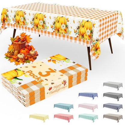 Smiry Disposable Rectangle Plastic 54 x 108 Inch Table Cloth 3 Pack - color: Thanksgiving Orange