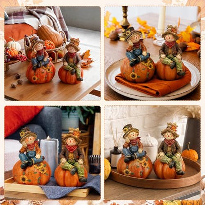 Yuntau 2 Pcs Fall Scarecrows Figurines Wooden Thanksgiving Table Decor - style: Fall Scarecrows