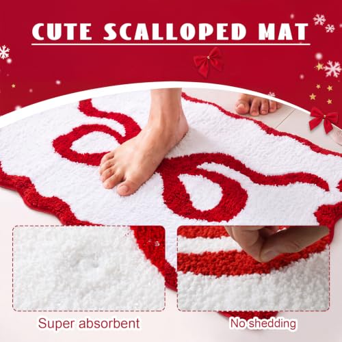 Tinideya Red Bow Bathroom Rug 20" x 32" Scalloped Bow Bath Mat - color: Red, size: 12" x 1'1"
