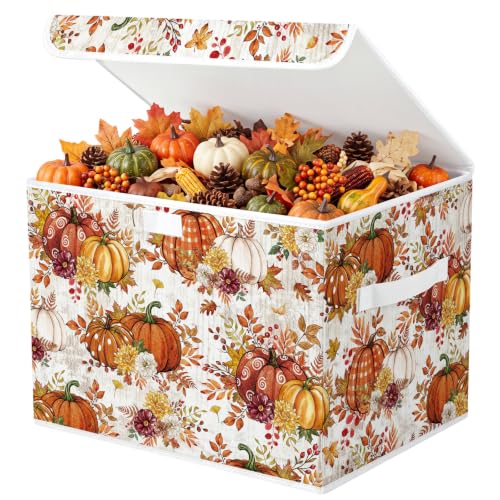 Briwooody Fall Pumpkin Storage Bin with Lid and Carrying Handle Storage Box - style: Fall Pumpkin