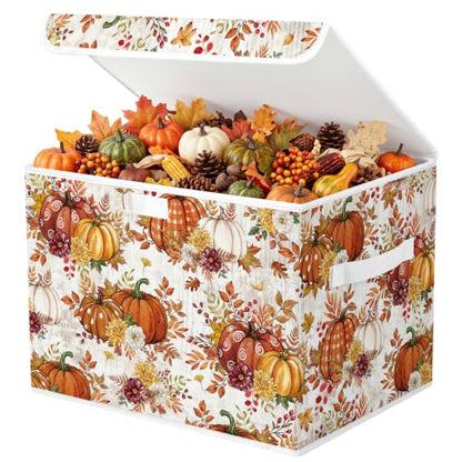 Briwooody Fall Pumpkin Storage Bin with Lid and Carrying Handle Storage Box - style: Fall Pumpkin