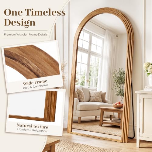 82"x44" Arched Full Length Mirror with Wide Wood Frame,Natural Wood - color: Natural Wood, size: 82L" x 44W"