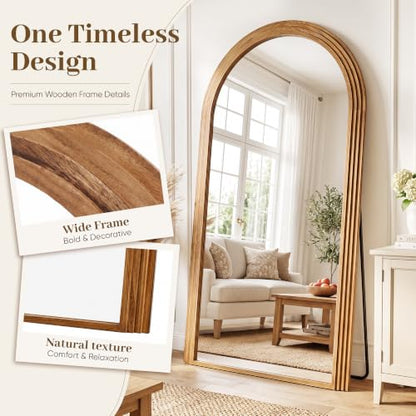 82"x44" Arched Full Length Mirror with Wide Wood Frame,Natural Wood - color: Natural Wood, size: 82L" x 44W"