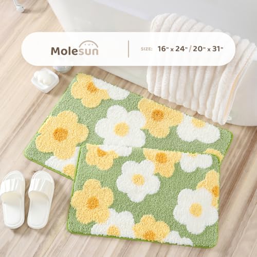 Molesun Floral Bath Mat 16x24, Soft Absorbent Microfiber Bath Rugs - color: Blossoming Verdure, size: 16" x 24"