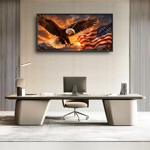 Voxlyra Framed Eagle American Flag Wall Art for Living Room 60'' × 30'' - color: Eagle American