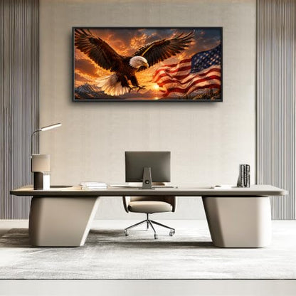 Voxlyra Framed Eagle American Flag Wall Art for Living Room 60'' × 30'' - color: Eagle American