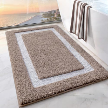 LUMI Bathroom Rug, Non Slip Absorbent Bath Mat, Dark Beige, 24"x36" - color: Dark Beige, size: 24"x36"