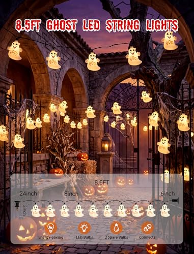 8.5FT Halloween Ghost Lights Outdoor, 10 LED Plug in Halloween Lights - color: Ghost String Lights