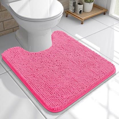 OLANLY Toilet Rugs U-Shaped 20x20, Soft Absorbent Chenille Contour Rugs - color: Hot Pink, size: 20" X 20" Contour Rug