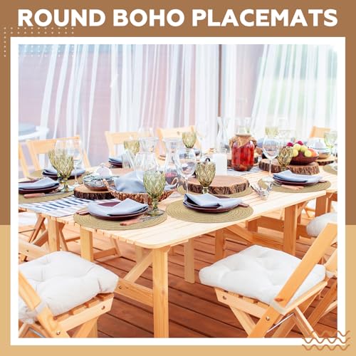 24 Pcs 13 in Round Woven Placemats Boho Charger,Khaki,Classic - color: Khaki, style: Classic