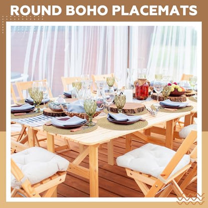 24 Pcs 13 in Round Woven Placemats Boho Charger,Khaki,Classic - color: Khaki, style: Classic