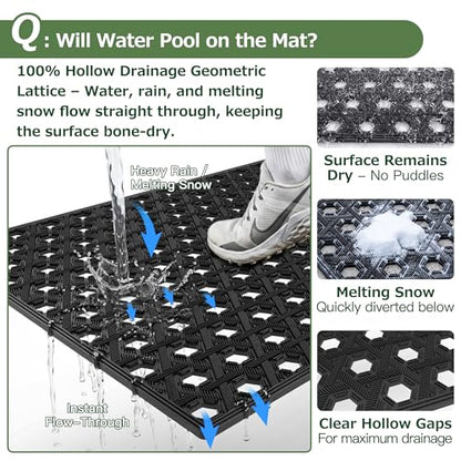 Matace Front Door Mat 24x36, Heavy Duty TPE Rubber Outdoor Doormat, Black