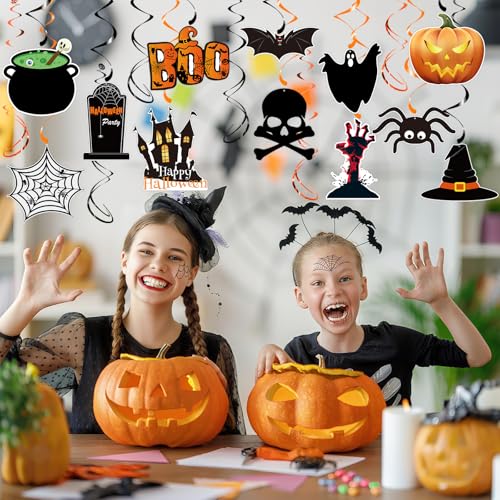 Halloween Hanging Swirls, 30Pcs Halloween Ceiling Streamers Hanging Decorations Pumpkin Ghost Bat Swirls for Office Home Indoor Outdoor Party Supplies - color: Halloween a