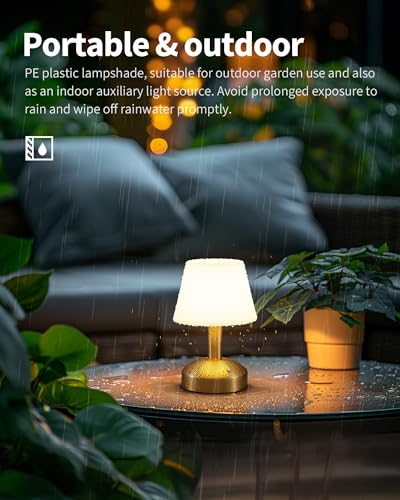 KDG Gold Cordless Small Table Lamp, Portable LED Dimmable Desk Lamp - color: Gold + White PE Plastic