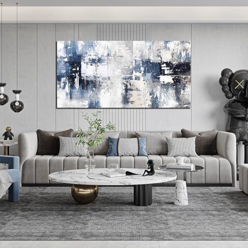 Prepeyssee White and Blue Abstract Canvas Wall Art for Living Room Bedroom Home Office Large Modern Grey Abstract Canvas Prints Picture Ready to Hang Size 29x59 - color: white, size: 29"L x 59"W