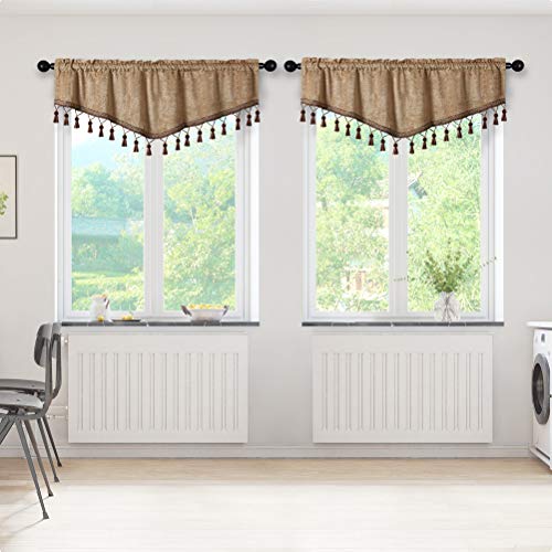 ELKCA Double-Sided Chenille Window Curtains Tier for Kitchen Coffee Ascot Valance Curtain for Living Room,Pack of 2 (Coffee, 52" W x 18" L) - color: Coffee, size: 52"W x 18"L (Pack of 2)
