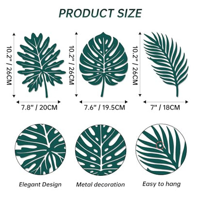 Rajukit Set of 3 Green Tropical Leaf Metal Wall Art – Monstera Leaf Decor, Boho & Leaves Wall Decor for Living Room & Bathroom(7.9" × 10.2",7.7" × 10.2",7.1" × 10.2")