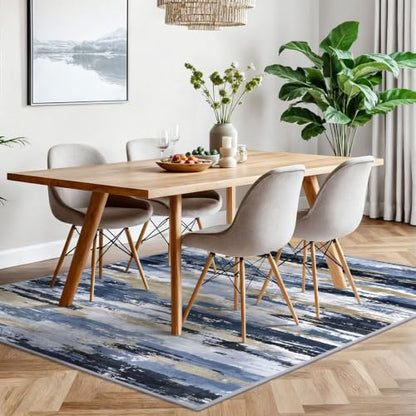 Abstract 5x7 Rugs Washable Living Room Area Rug Non Slip - color: Navy / Blue / Taupe, size: 5' x 7' (Rectangular)