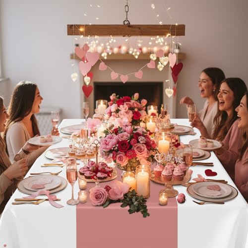 Smiry Disposable Rectangle Plastic 54 x 108 Inch Table Cloth 3 Pack - color: White and Rose Gold