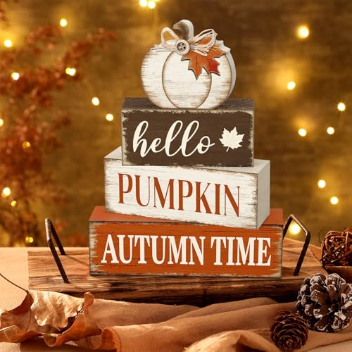 Yousoontic 4 Pcs Fall Pumpkin Maple Leaf Figurines, Rustic Farmhouse Decor - style: Autumn Pumpkin Maple Leaf