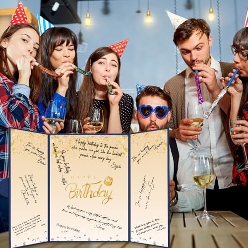 Crenics Blue and Gold Birthday Guest Signature Book Alternative 18" x 12" - color: Blue and Gold