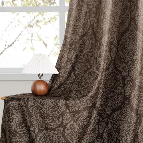DWCN Brown Ombre Room Darkening Curtains 54 inch Length - Damask Patterned Back Tab Small Window Drapes with Tiebacks Thermal Insulted Curtains for Bedroom/Kitchen, 2 Panels, 36 x 54 Inch - color: Brown, size: 36"W x 54"L (Pack of 2)