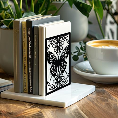 Peacoblue 5.3"x4.3"x7.9" Metal Bookends, Heavy Duty Book Ends for Shelves - color: Butterfly