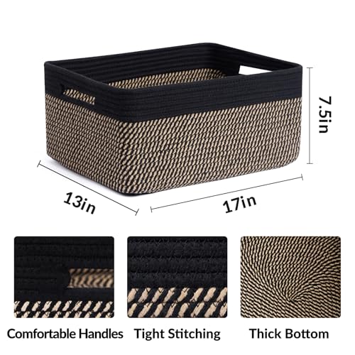 MiniArk Large Storage Baskets for Shelves, 17 x 13 x 7.5” Closet Organizers Bins for Clothes Blanket Towels, Baby Nursery, Toy Baskets Box, Woven Rope Baskets, 2 Packs Woven Brown - color: Woven Brown, size: 2pcs-L17×W13×H7.5"
