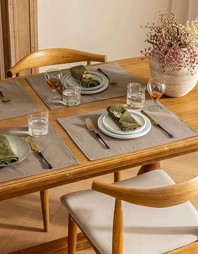 Farmhouse Linen Dining Table Mats Set of 4 Boho Farmhouse Plate Coasters Fabric Indoor Placemats Heat Resistant Washable 12x18 Inch - color: Khaki, size: Set of 4