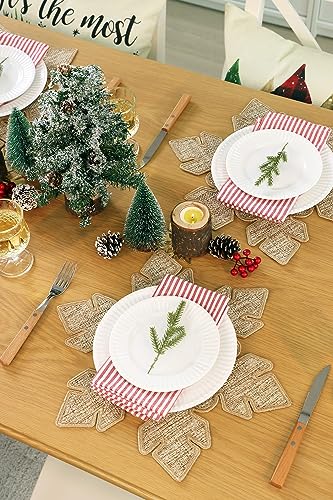 Feuille Christmas Placemats Set of 4 - Snowflake Burlap Holiday Placemats for Round Table, Farmhouse Winter Decor for Christmas Table Decorations - style: Snowflake
