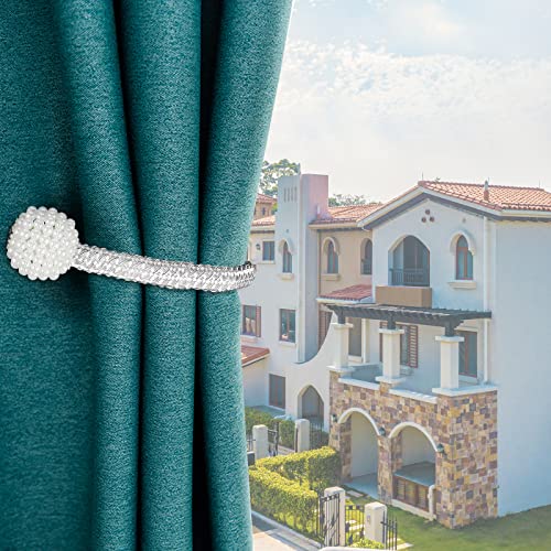 8 Pack Magnetic Curtain Tiebacks with Pearls,Modern Curtain Holdbacks Strap - color: White