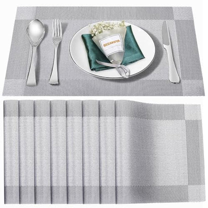 Silver Vinyl Placemats Set of 8,Washable Dining PVC Table Mats - color: Silver, size: 8PCS 12"Wx18"L