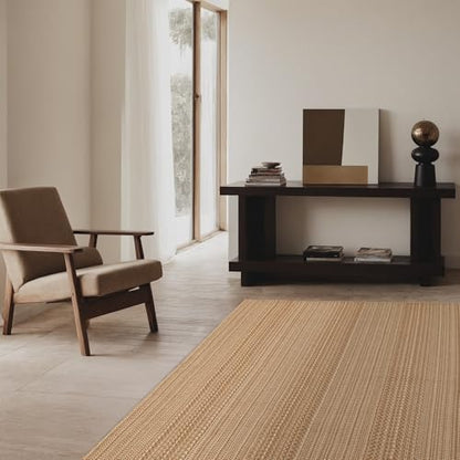 MatEssenz 3x5 ft Washable Area Rug, Textured Natural Woven Low-Profile Entryway Rug with Non-Slip Backing, Neutral Light Brown Accent Rug for Bedroom, Living Room - color: Brown, size: 3' x 5'
