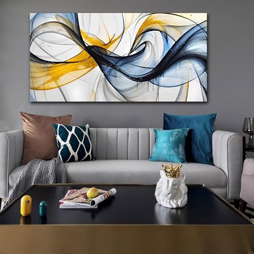 THRLVEART Abstract Wall Art Living Room - Large Canvas Prints Wall Art for Bedroom Ready to Hang Size 29" x 59" - color: Blue Yellow, size: 59"L x 29"W