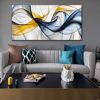 THRLVEART Abstract Wall Art Living Room - Large Canvas Prints Wall Art for Bedroom Ready to Hang Size 29" x 59" - color: Blue Yellow, size: 59"L x 29"W