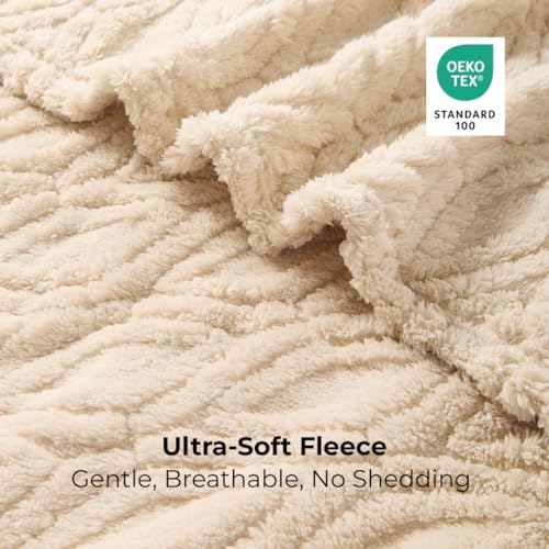 The Seacliff Blanket 50x60 Throw, Sand Brown – Lightweight Soft Fleece Throw Blanket for Couch, Breathable All Season, Coastal Wave Texture - color: Sand Brown, size: Throw 50x60