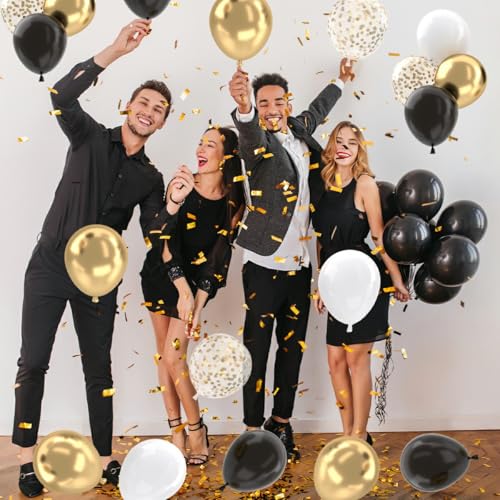 Patimate Black Gold Confetti Latex Balloons Set 50 pcs 12 inch - color: Black Gold