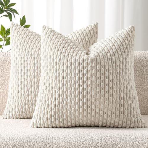 MIULEE Decorative Throw Pillow Covers 20x20 Cream White Textured Corduroy - color: Cream White, size: 20" x 20" (Pack of 2)