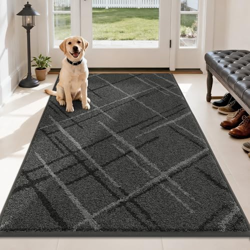 COSY HOMEER Front Door Mat Low Profile Non-Slip Doormat for Entryway,Grey - color: Grey, size: 5' x 3' (Rectangular)