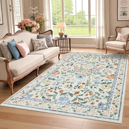 GarveeHome Washable Floral Area Rug 6x9 Low Pile Nursery Bedroom Green - color: Green, size: 6' x 9' (Rectangular)