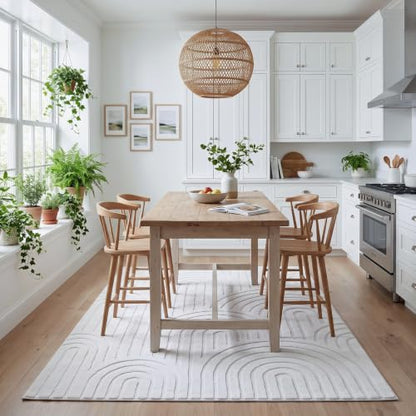 Washable 6x9 Area Rug, High Low Pile Cream Neutral Arch Textured Large Soft Carpet, Non-Slip Stain Resistant Rug for Living Room Bedroom Dining Room, Under Table Rug - color: High-low Pile Curved Off-white Rug, size: 6' x 9' (Rectangular)