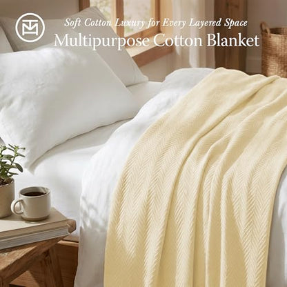 Threadmill Luxury 100% Cotton Twin Herringbone Blanket, Vanilla Cream - color: Vanilla Cream, size: Twin (68" x 92")