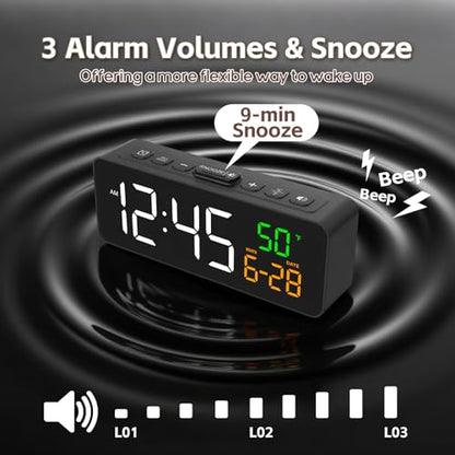 Netzu 3-in-1 Digital Clocks for Living Room, Small & Compact Alarm Clock - color: Black