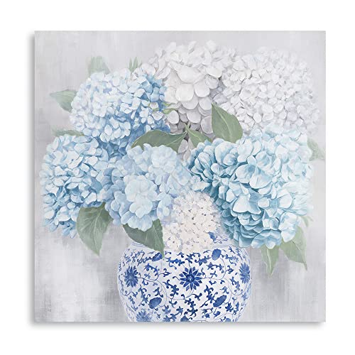Blue and White Chinoiserie Hydrangea Canvas Wall Art Oriental Chinese Porcelain Vase Blossom Flower Picture Hydrangea Poster Prints Framed for Bedroom Bathroom Home Decorations 12"x12" - color: Hydrangea, size: 12"L x 12"W