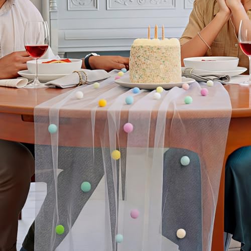 Moukeren 1 Pc 27.5 x 120 Inch Birthday Tulle Table Runner, Candy Colors - color: Candy Colors