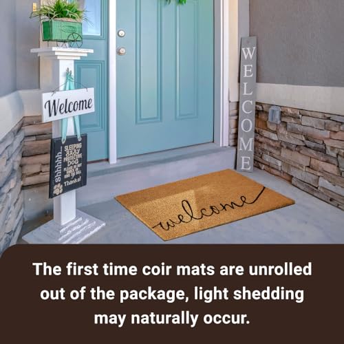 KANKUN Coco Coir Door Mat with Heavy Duty Backing, Welcome Doormat (17" x 30"), Doormat Entrance (Welcome1-2Pack) - color: Welcome1 - 2pack