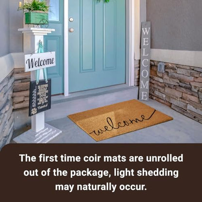 KANKUN Coco Coir Door Mat with Heavy Duty Backing, Welcome Doormat (17" x 30"), Doormat Entrance (Welcome1-2Pack) - color: Welcome1 - 2pack