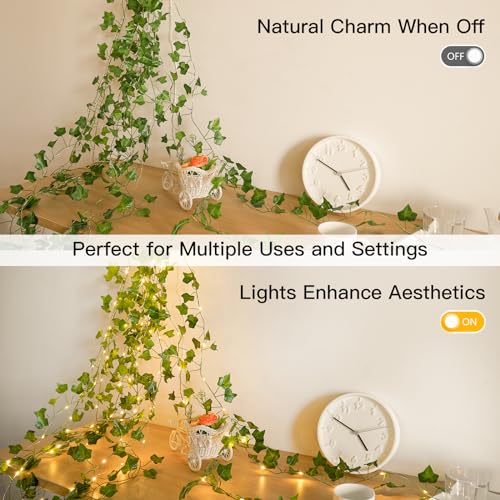 suddus 33FT 100LED Ivy Vine Fairy Lights Battery Operated Copper Wire - color: IVY, size: 100 LED-Battery